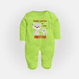 Daddy's Partner in Crime Sleep Suit / Full Sleeve Body Suit | Custom Name Baby Sleep Suit / Full Sleeve Body Suit for Daddy's Partner - LIME GREEN - New Born (Chest 7.5")