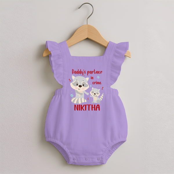 Daddy's Partner in Crime Romper Frock | Custom Name Baby Romper Frock for Daddy's Partner - LILAC - 0 - 3 Months Old (Chest 19")