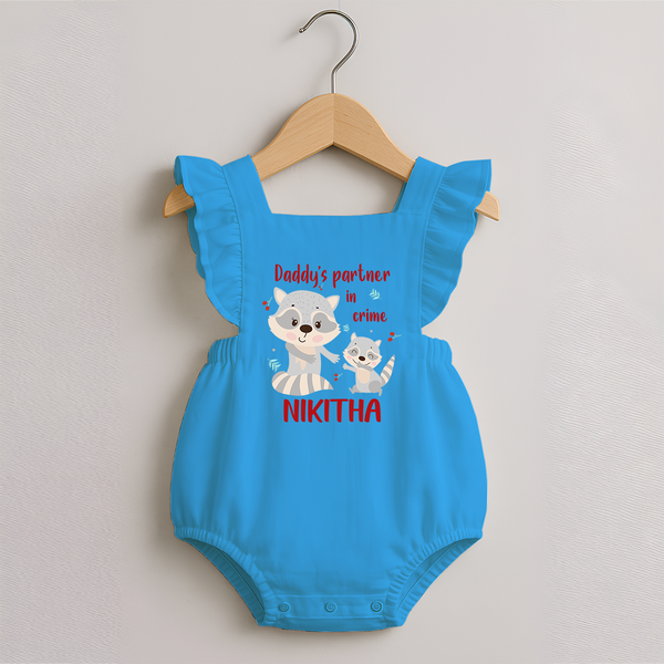 Daddy's Partner in Crime Romper Frock | Custom Name Baby Romper Frock for Daddy's Partner - SKY BLUE - 0 - 3 Months Old (Chest 19")