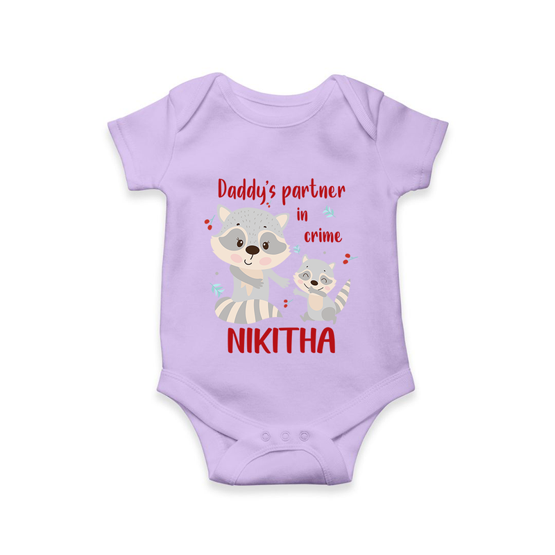 Daddy's Partner in Crime Romper / Onesie | Custom Name Baby Romper / Onesie for Daddy's Partner - LILAC - New Born (Chest 14")