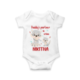 Daddy's Partner in Crime Romper / Onesie | Custom Name Baby Romper / Onesie for Daddy's Partner - WHITE - New Born (Chest 14")