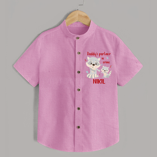 Daddy's Partner in Crime Shirt | Custom Name Baby Shirt for Daddy's Partner - BABY PINK - 0 - 6 Months Old (Chest 23")