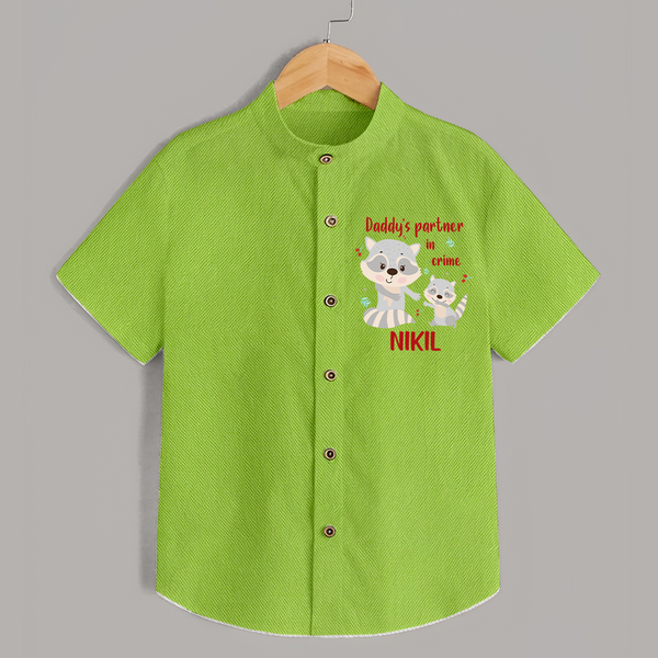 Daddy's Partner in Crime Shirt | Custom Name Baby Shirt for Daddy's Partner - LIME GREEN - 0 - 6 Months Old (Chest 23")