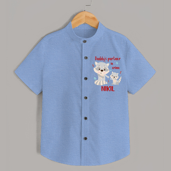 Daddy's Partner in Crime Shirt | Custom Name Baby Shirt for Daddy's Partner - SKY BLUE - 0 - 6 Months Old (Chest 23")
