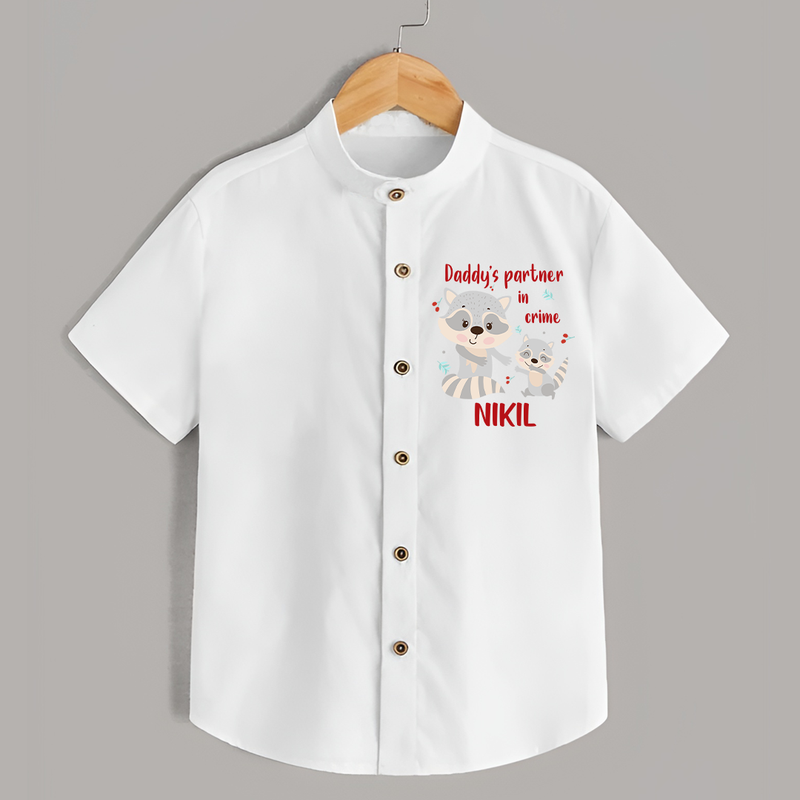 Daddy's Partner in Crime Shirt | Custom Name Baby Shirt for Daddy's Partner - WHITE - 0 - 6 Months Old (Chest 23")