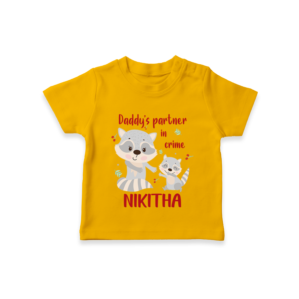 Daddy's Partner in Crime T-Shirt | Custom Name Baby T-Shirt for Daddy's Partner - CHROME YELLOW - 0-5 Months Old (Chest 17")