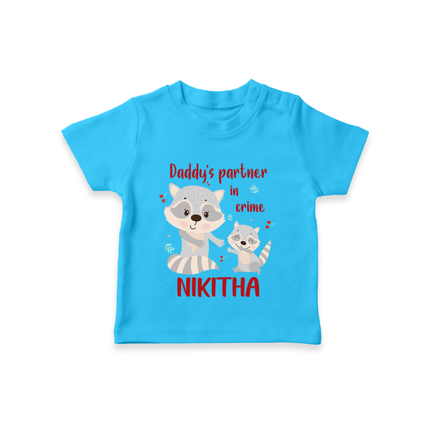 Daddy's Partner in Crime T-Shirt | Custom Name Baby T-Shirt for Daddy's Partner - SKY BLUE - 0-5 Months Old (Chest 17")