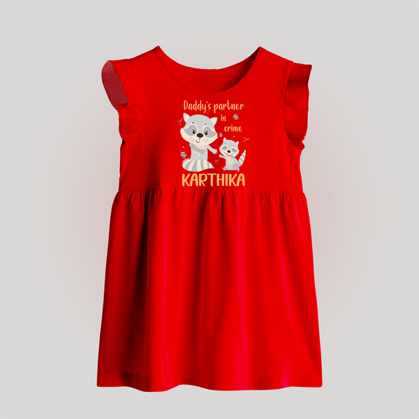 Daddy's Partner in Crime Baby Frock | Custom Name Baby Frock for Daddy's Partner - RED - 0 - 3 Months Old (Chest 17")