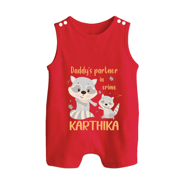Daddy's Partner in Crime Romper Suit / Sleeveless Romper | Custom Name Baby Romper Suit / Sleeveless Romper for Daddy's Partner - RED - 0 - 5 Months Old (Chest 18")