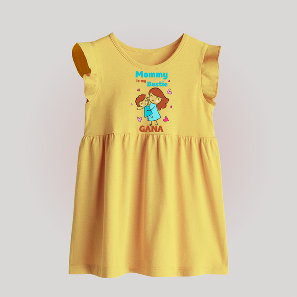 Mommy Is My Bestie Baby Frock | Personalized Outfit for Mommy's Bestie - PASTEL YELLOW - 0 - 3 Months Old (Chest 17")