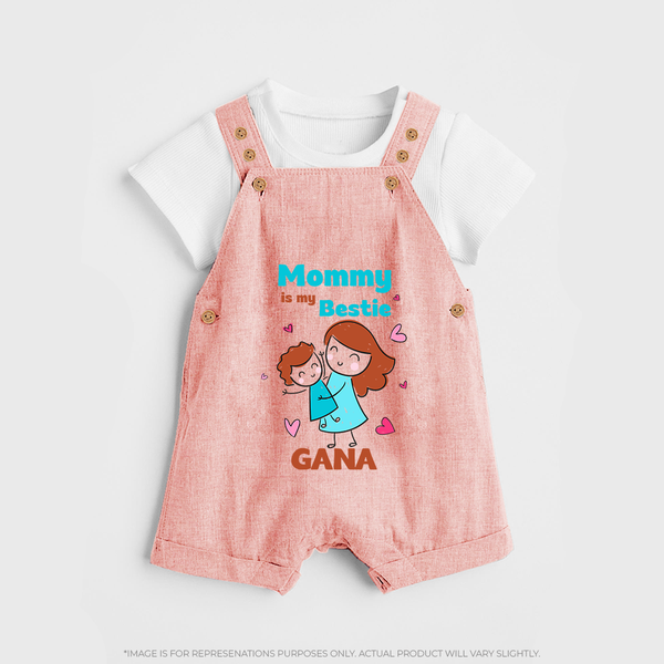 Mommy Is My Bestie Dungaree Set | Personalized Outfit for Mommy's Bestie - PEACH - 0 - 5 Months Old (Chest 18")
