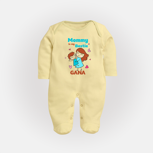 Mommy Is My Bestie Sleep Suit / Full Sleeve Body Suit | Personalized Outfit for Mommy's Bestie - PASTEL YELLOW - New Born (Chest 7.5")