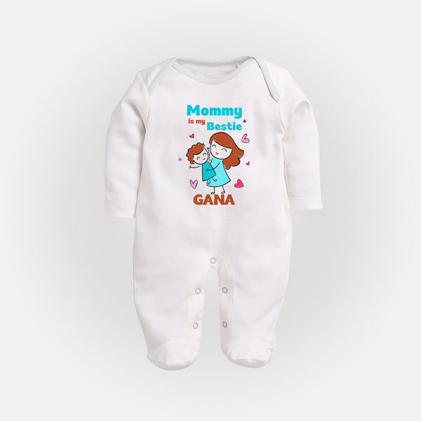 Mommy Is My Bestie Sleep Suit / Full Sleeve Body Suit | Personalized Outfit for Mommy's Bestie - WHITE - New Born (Chest 7.5")