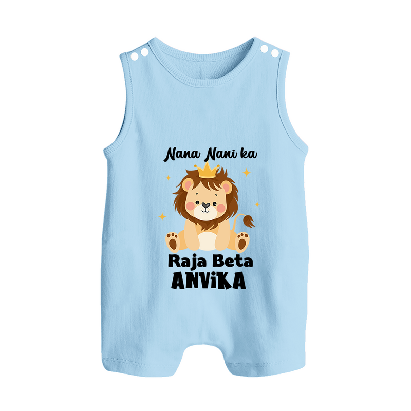Nana Nani Ka Raja Beta Romper Suit / Sleeveless Romper | Personalized Baby Romper Suit / Sleeveless Romper for Nana and Nani's King - BABY BLUE - 0 - 5 Months Old (Chest 18")