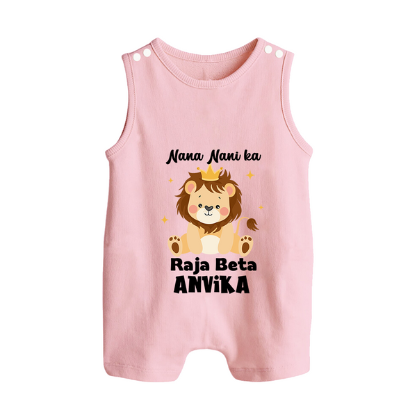 Nana Nani Ka Raja Beta Romper Suit / Sleeveless Romper | Personalized Baby Romper Suit / Sleeveless Romper for Nana and Nani's King - BABY PINK - 0 - 5 Months Old (Chest 18")