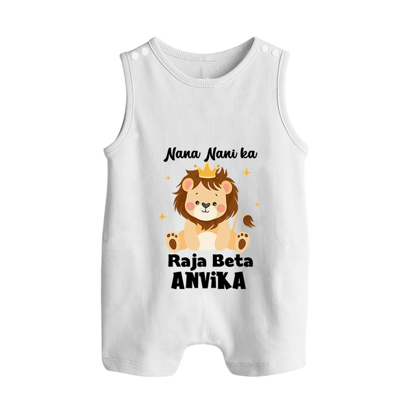 Nana Nani Ka Raja Beta Romper Suit / Sleeveless Romper | Personalized Baby Romper Suit / Sleeveless Romper for Nana and Nani's King - WHITE - 0 - 5 Months Old (Chest 18")