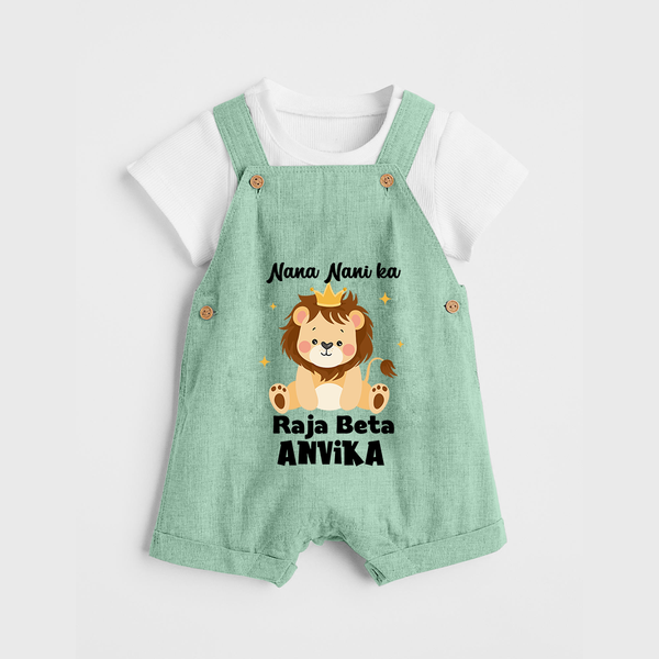 Nana Nani Ka Raja Beta Dungaree Set | Personalized Baby Dungaree Set for Nana and Nani's King - MINT GREEN - 0 - 5 Months Old (Chest 18")