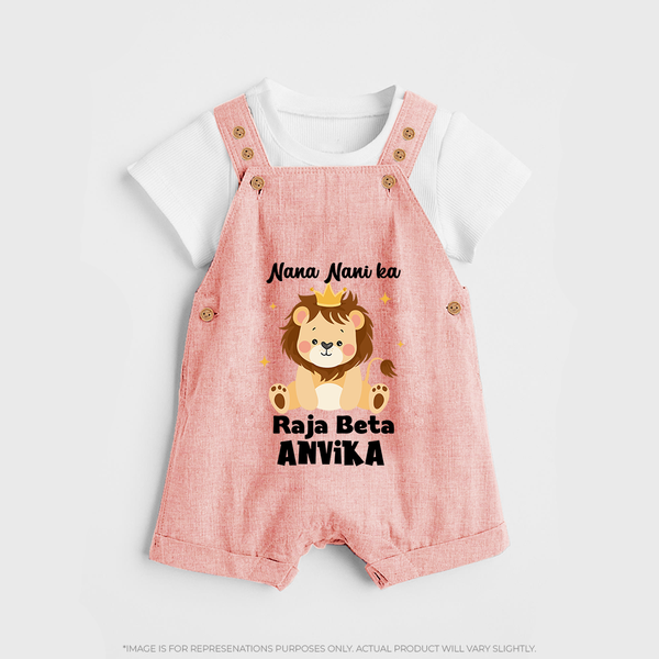 Nana Nani Ka Raja Beta Dungaree Set | Personalized Baby Dungaree Set for Nana and Nani's King - PEACH - 0 - 5 Months Old (Chest 18")