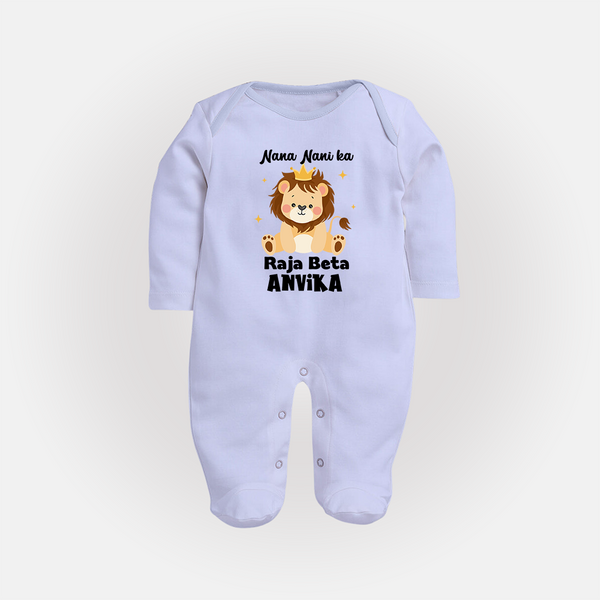 Nana Nani Ka Raja Beta Sleep Suit / Full Sleeve Body Suit | Personalized Baby Sleep Suit / Full Sleeve Body Suit for Nana and Nani's King - BABY BLUE - New Born (Chest 7.5")