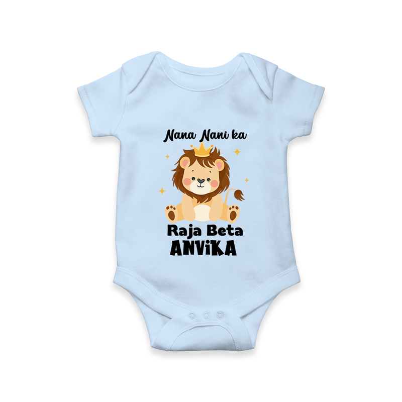 Nana Nani Ka Raja Beta Romper / Onesie | Personalized Baby Romper / Onesie for Nana and Nani's King - BABY BLUE - New Born (Chest 14")