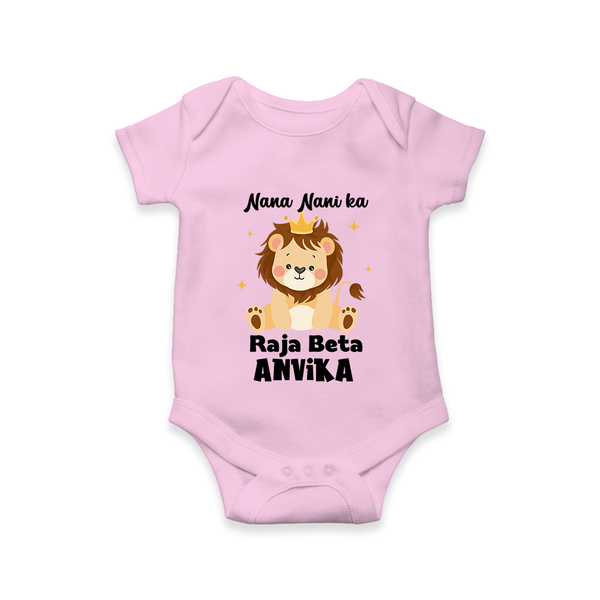 Nana Nani Ka Raja Beta Romper / Onesie | Personalized Baby Romper / Onesie for Nana and Nani's King - BABY PINK - New Born (Chest 14")