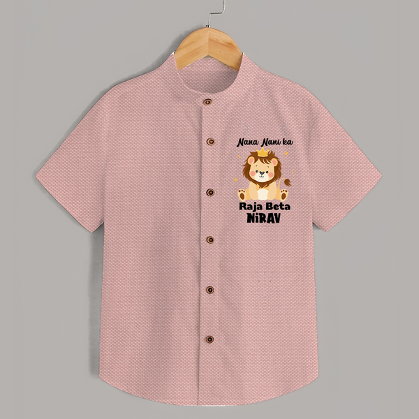 Nana Nani Ka Raja Beta Shirt | Personalized Baby Shirt for Nana and Nani's King - PEACH - 0 - 6 Months Old (Chest 23")