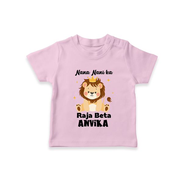 Nana Nani Ka Raja Beta T-Shirt | Personalized Baby T-Shirt for Nana and Nani's King - BABY PINK - 0-5 Months Old (Chest 17")
