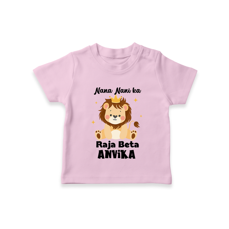 Nana Nani Ka Raja Beta T-Shirt | Personalized Baby T-Shirt for Nana and Nani's King - BABY PINK - 0-5 Months Old (Chest 17")
