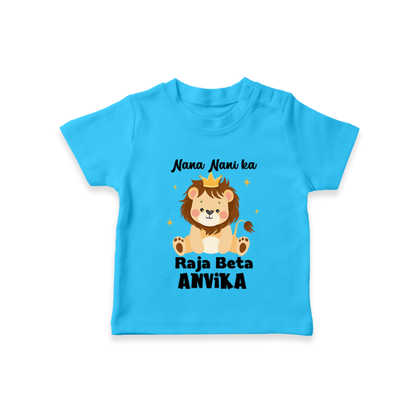 Nana Nani Ka Raja Beta T-Shirt | Personalized Baby T-Shirt for Nana and Nani's King - SKY BLUE - 0-5 Months Old (Chest 17")