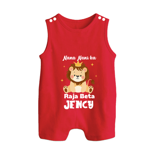 Nana Nani Ka Raja Beta Romper Suit / Sleeveless Romper | Personalized Baby Romper Suit / Sleeveless Romper for Nana and Nani's King - RED - 0 - 5 Months Old (Chest 18")