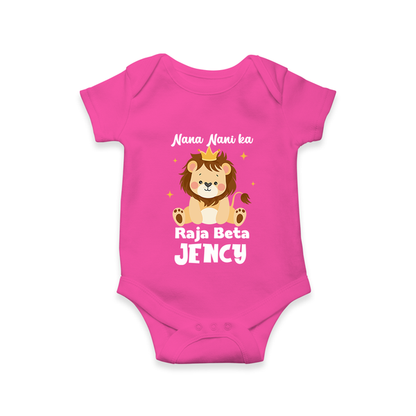 Nana Nani Ka Raja Beta Romper / Onesie | Personalized Baby Romper / Onesie for Nana and Nani's King - HOT PINK - New Born (Chest 14")