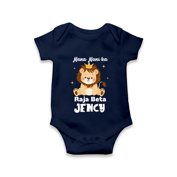 Nana Nani Ka Raja Beta Romper / Onesie | Personalized Baby Romper / Onesie for Nana and Nani's King - NAVY BLUE - New Born (Chest 14")