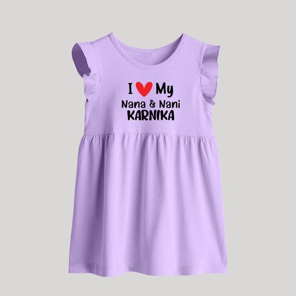 I Love My Nana And Nani Baby Frock | Custom Baby Frock for Nana and Nani's Darling - LILAC - 0 - 3 Months Old (Chest 17")