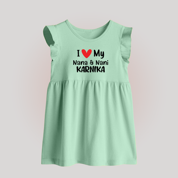 I Love My Nana And Nani Baby Frock | Custom Baby Frock for Nana and Nani's Darling - MINT GREEN - 0 - 3 Months Old (Chest 17")