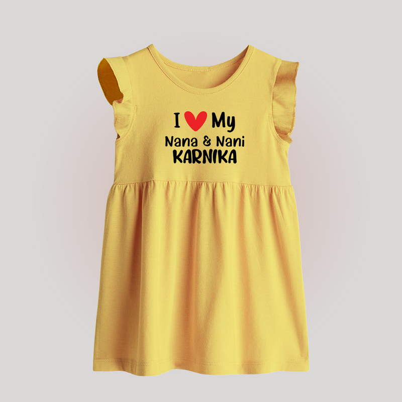 I Love My Nana And Nani Baby Frock | Custom Baby Frock for Nana and Nani's Darling - PASTEL YELLOW - 0 - 3 Months Old (Chest 17")
