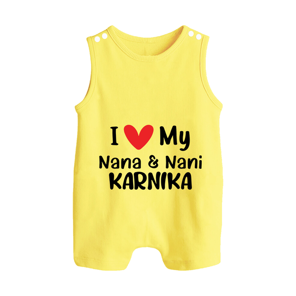 I Love My Nana And Nani Romper Suit / Sleeveless Romper | Custom Baby Romper Suit / Sleeveless Romper for Nana and Nani's Darling - PASTEL YELLOW - 0 - 5 Months Old (Chest 18")