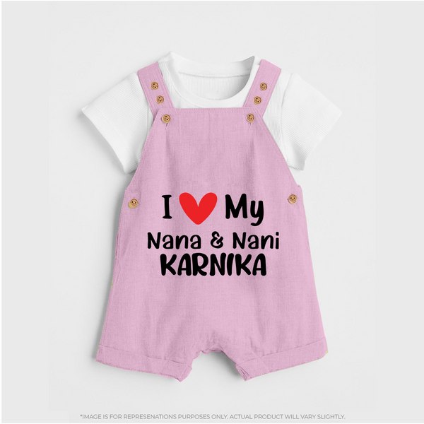 I Love My Nana And Nani Dungaree Set | Custom Baby Dungaree Set for Nana and Nani's Darling - BABY PINK - 0 - 5 Months Old (Chest 18")