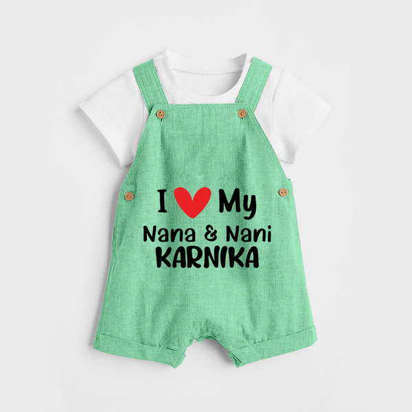 I Love My Nana And Nani Dungaree Set | Custom Baby Dungaree Set for Nana and Nani's Darling - GREEN - 0 - 5 Months Old (Chest 18")