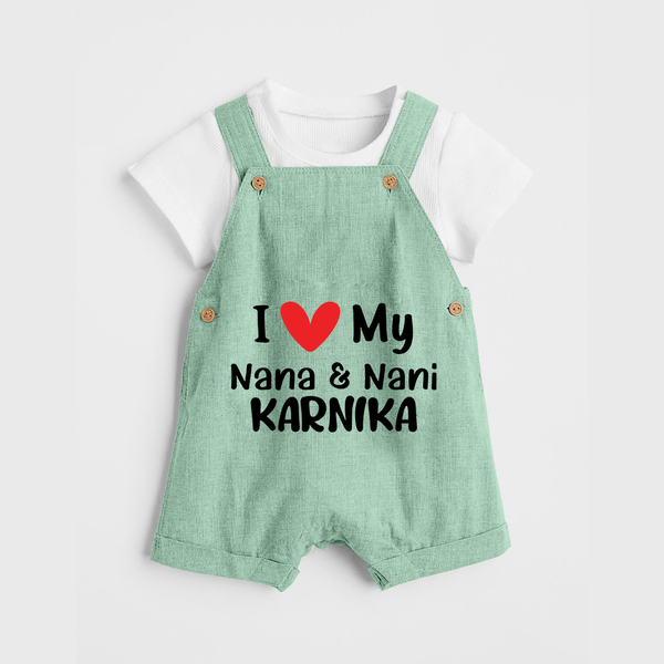 I Love My Nana And Nani Dungaree Set | Custom Baby Dungaree Set for Nana and Nani's Darling - MINT GREEN - 0 - 5 Months Old (Chest 18")