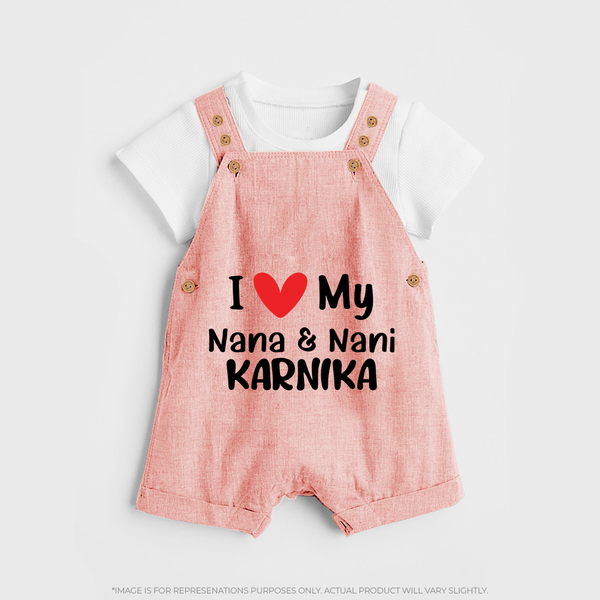 I Love My Nana And Nani Dungaree Set | Custom Baby Dungaree Set for Nana and Nani's Darling - PEACH - 0 - 5 Months Old (Chest 18")