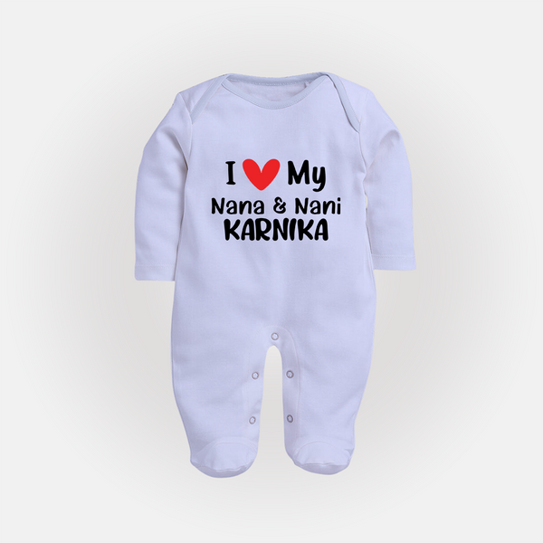 I Love My Nana And Nani Sleep Suit / Full Sleeve Body Suit | Custom Baby Sleep Suit / Full Sleeve Body Suit for Nana and Nani's Darling - BABY BLUE - New Born (Chest 7.5")
