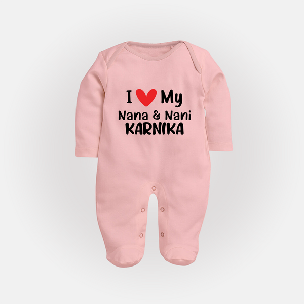 I Love My Nana And Nani Sleep Suit / Full Sleeve Body Suit | Custom Baby Sleep Suit / Full Sleeve Body Suit for Nana and Nani's Darling - BABY PINK - New Born (Chest 7.5")
