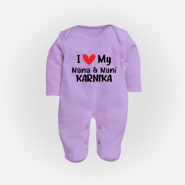 I Love My Nana And Nani Sleep Suit / Full Sleeve Body Suit | Custom Baby Sleep Suit / Full Sleeve Body Suit for Nana and Nani's Darling - LILAC - New Born (Chest 7.5")