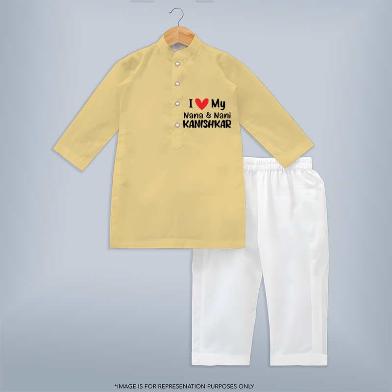 I Love My Nana And Nani Kurta Set | Custom Baby Kurta Set for Nana and Nani's Darling - PASTEL YELLOW - 3 - 6 Months Old (Chest 24", Kurta Length 14'', Waist 19", Pant Length 14")
