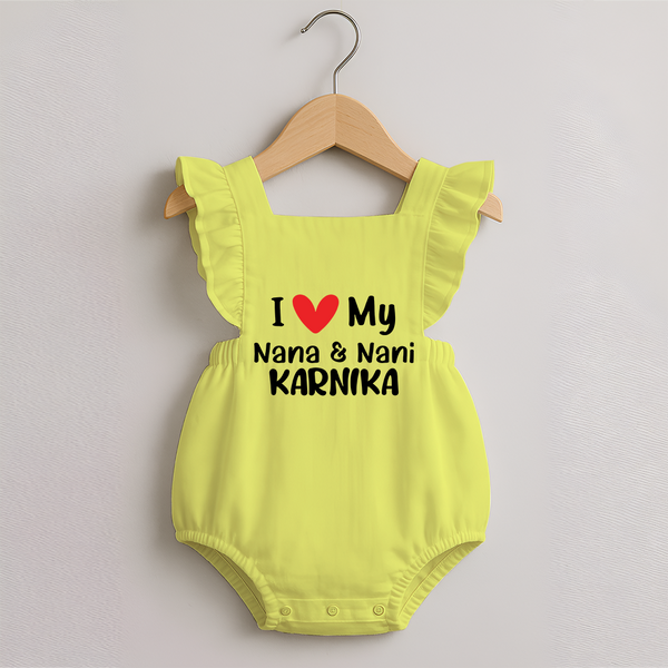 I Love My Nana And Nani Romper Frock | Custom Baby Romper Frock for Nana and Nani's Darling - PASTEL YELLOW - 0 - 3 Months Old (Chest 19")
