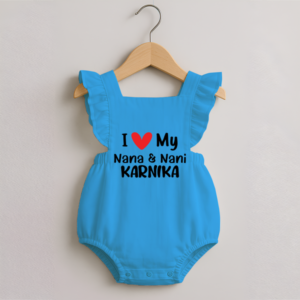 I Love My Nana And Nani Romper Frock | Custom Baby Romper Frock for Nana and Nani's Darling - SKY BLUE - 0 - 3 Months Old (Chest 19")