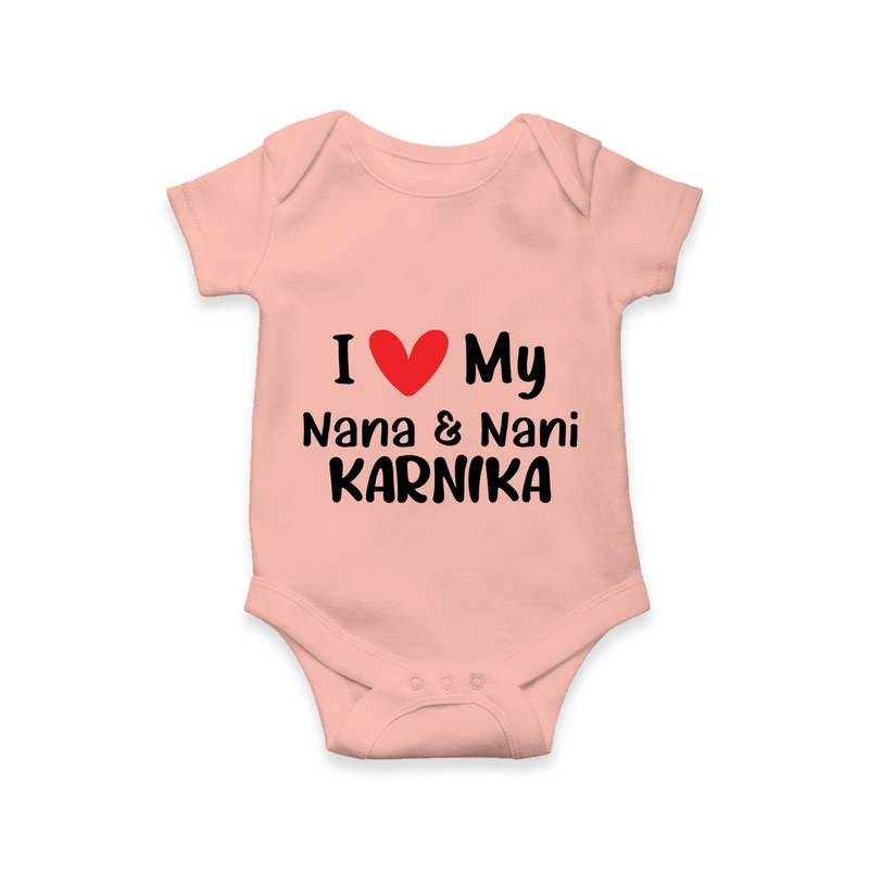 I Love My Nana And Nani Romper / Onesie | Custom Baby Romper / Onesie for Nana and Nani's Darling - PEACH - New Born (Chest 14")