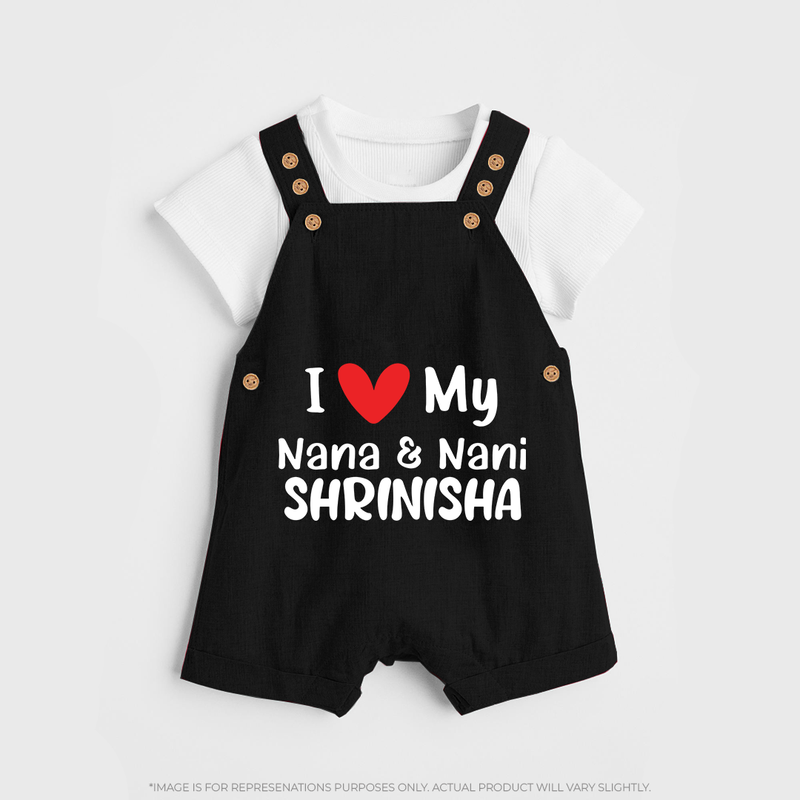 I Love My Nana And Nani Dungaree Set | Custom Baby Dungaree Set for Nana and Nani's Darling - BLACK - 0 - 5 Months Old (Chest 18")