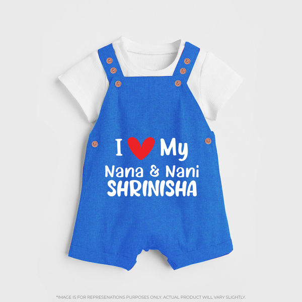 I Love My Nana And Nani Dungaree Set | Custom Baby Dungaree Set for Nana and Nani's Darling - COBALT BLUE - 0 - 5 Months Old (Chest 18")
