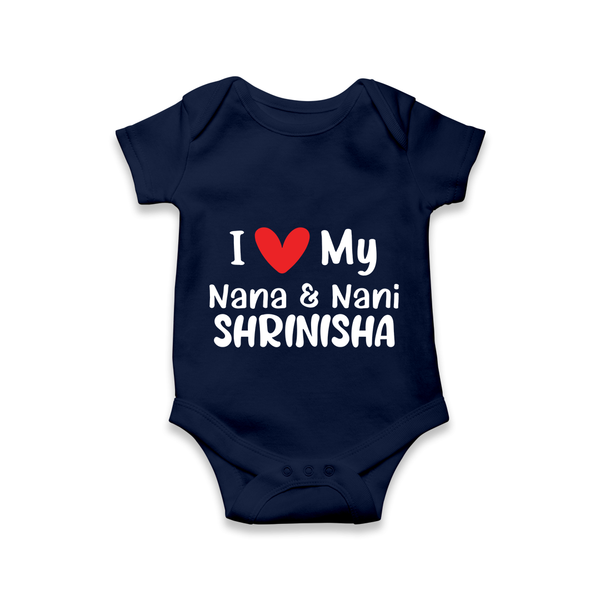 I Love My Nana And Nani Romper / Onesie | Custom Baby Romper / Onesie for Nana and Nani's Darling - NAVY BLUE - New Born (Chest 14")